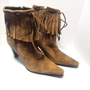 Nine West Brown Suede Fringed Heeled Boots